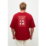 Trendyol Claret Red Men's Short Sleeved Back Printed Oversize T-Shirt Cene