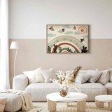  Slika - Rainbow and Sun Above - Birds in Subdued Colors Flying Among Clouds Above a Rainbow and Various Plants on a Light Backgr | shoptok.hr