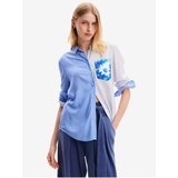 Desigual Women's White and Blue Striped Shirt Flower Pocket | Shoptok.si