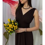Gemre Petrona Brown Ruched Maxi Dress | shoptok.hr