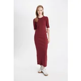 Defacto Bodycon Crew Neck Ribbed Camisole Short Sleeve Maxi Dress