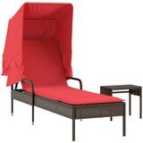  Ležaljka za sunčanje s tendom i stolom, smeđa, poliratan | Shoptok.si