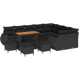 vidaXL Set vrtnih sofa od 13 dijelova s jastučićima Crni Poli Ratan Akacija, Set vrtnih blagovaonice od 4 dijela s jastučićima Crni Poli Ratan Akacija Cijene