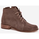 Zazoo Suede Ankle Boots With Flat Heel Dark Beige | shoptok.hr