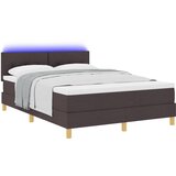 vidaXL Postelja s škrbino z vzmetnico & LED Temno rjava 160x200 cm Tkanina, (22083859) | Shoptok.si