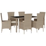 7-dijelni vrtni blagovaonski set od poliratana s jastucima bež Dužina stola 150 cm | Shoptok.si