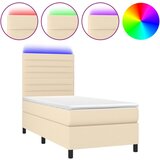 vidaXL Box spring postelja z vzmetnico LED krem 80x200 cm blago, (20900442) Cene