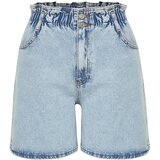 Trendyol Curve Light Blue High Waist Rigid Wide Leg Plus Size Shorts & Bermuda | shoptok.hr