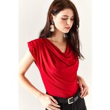 Olalook Women's Red Padded Plunging Collar Flowy Blouse | Shoptok.si