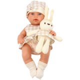  Lutka beba u nosiljci + zeko u kariranoj odjeći 30 cm- bež | Shoptok.si