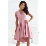 Numoco 300-7 PATRICIA dress with longer back with lace neckline - powder pink | Shoptok.si