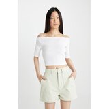 Defacto Slim Fit Off Shoulder Casual Ribbed Camisole Short Sleeve T-Shirt Cene