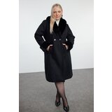 Trendyol Curve Black Regular Fit Fur Detailed Collar and Sleeve Wool Blend Cashmere Coat Cene