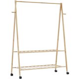 vidaXL Stojalo za oblačila s policami n kolesi 132x45,5x155,5cm Bambus | Shoptok.si