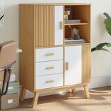 Furnova Visoka komoda OLDEN bela in rjava 85x43x125 cm trdna borovina, (21954776) | Shoptok.si