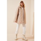 Happiness İstanbul Women's Cream Hooded Quilted Oversize Coat Cene