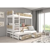 ADRK Trislojna pogradna postelja QUEEN 200x90 s tremi leii - BELA-SONOMA HRAST | Shoptok.si