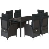  7-dijelni vrtni blagovaonski set s jastucima crni od poliratana | shoptok.hr