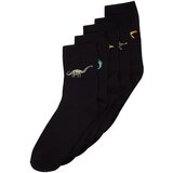 Trendyol Men's Black Cotton 5-Pack Dinosaur Pattern Crew Socks Cene