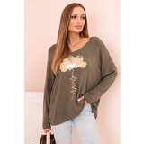 Kesi Włoski Women's viscose long-sleeve blouse with a gold floral print khaki | ePonuda.com