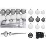  61-dijelni set božićnih kuglica s vrhom 150 LED bijelo-sivi | shoptok.hr