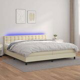  Box spring postelja z vzmetnico LED krem 200x200cm umetno usnje, (20725411) | Shoptok.si