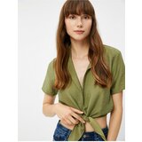 Koton Crop Shirt Tied Front with Buttons Short Sleeve Viscose Blend Cene