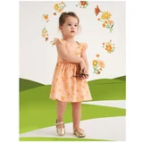 Koton Baby Girl Orange Patterned Floral Dress Cotton