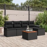 vidaXL 6-delni vrtni kavčni set s blazinami Črna poli ratan akacija | Shoptok.si