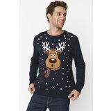 Trendyol Navy Blue Men Regular Fit Crew Neck Deer Pattern Christmas Knitwear Sweater | shoptok.hr