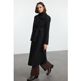Trendyol Black Belted Regular Wool Long Topcoat Formed Lined Coat