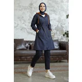 InStyle Alvisa Sleeves Ribbon Neon Trench - Navy Blue