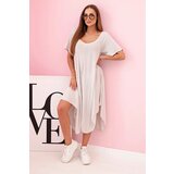 Kesi Włoski Damenkleid aus Viskose mit kurzen Ärmeln und ausgestelltem Saum beige | Shoptok.si