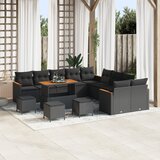 vidaXL set vrtnih sofa od 14 komada s jastucima crni poli ratan akacija, 4 dijelni set vrtne blagovaonice s jastucima crni poli ratan akacija | shoptok.hr
