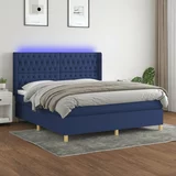 Krevet box spring s madracem LED plavi 160x200 cm od tkanine