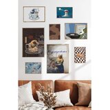 Wallxpert set od 8 uramljenih slika Çgs-051, kafa i umetnost – veliki talas u šoljici, vermeerova mlekarica, moka lonče i gramofon, ram u boji prirodnog drveta | Eponuda.com