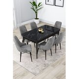 Hanah home trpezarijski set Lia, sto na razvlačenje i 6 stolica, ploča u dekoru crnog mermera, siva tkanina Babyface | Eponuda.com