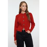 Trendyol Dark Red Premium Yarn/Special Yarn Crop Rose Button Detail Knitted Cardigan | shoptok.hr