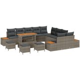 vidaXL 14-delni vrtni sofa set z blazinami siva poli ratan akacija, 4-delni vrtni jedilni set z blazinami siva poli ratan akacija | Shoptok.si