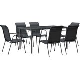  7-dijelni vrtni blagovaonski set crni od čelika i tekstilena | shoptok.hr