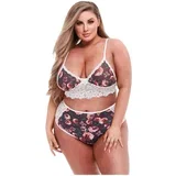 Plus Size - komplet modrčka s cvetlično čipko in visokim pasom