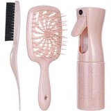 INF Komplet krtač za lase s 3 kosi: krtača za razvozlavanje, krtača z blazino in razpršilka Pink, (21756001) | Shoptok.si