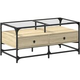 Maison Chic Klubska mizica - kavna mizica - Nizka mizica s steklom sonoma hrast 98,5x50x45 cm jeklo, (21753044) Cene