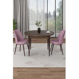 Hanah home trpezarijski set Tor, sto i 2 stolice, ploča u dekoru drveta Baroque, roze tkanina Babyface u