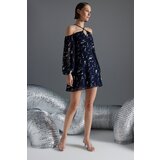Trendyol Navy Blue Foil Printed Detailed Elegant Evening Dress Cene
