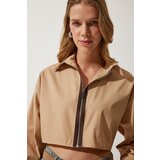  Women's Sand Zipper Poplin Crop Shirt Cene