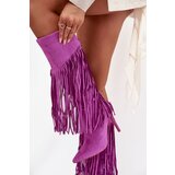 Boto Women's High Heel Boots with Fringes Purple Isalune | Shoptok.si