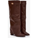 Boto Women's eco leather boots with turned-up shaft on a heel brown Avamora | shoptok.hr