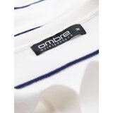 Ombre Men's horizontal striped viscose polo shirt - white and navy | ePonuda.com