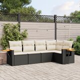 Maison Chic Seti vrtnega pohištva - Vrtna garnitura - Vrtni pohištvo set 5-delna z blazinami črn poli ratan, (21817675) | Shoptok.si